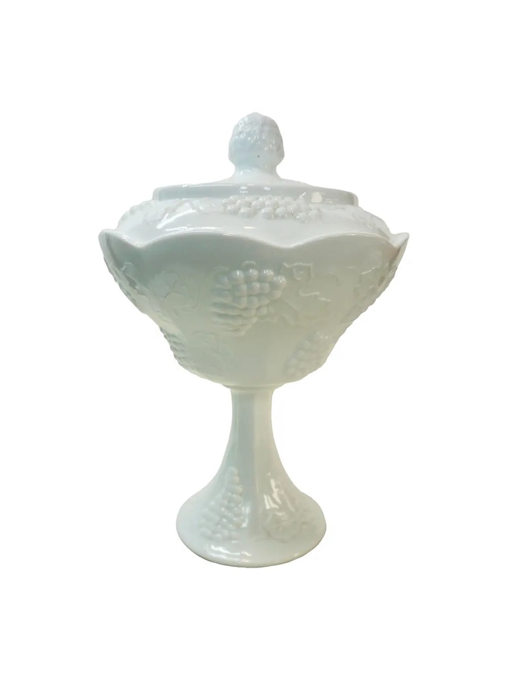 Vintage 11” Westmoreland Milk Glass "Paneled Grape" Large Footed Compote
